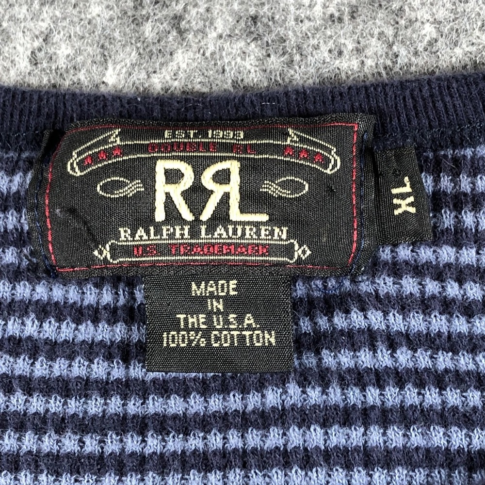RRL Ralph Lauren Mens XL Waffle Thermal Shirt Blue USA Stripe Cotton - Picture 6 of 14